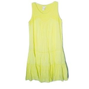 Klozlyne Embroided Neon Yellow Dress Women Size Small Sleeveless